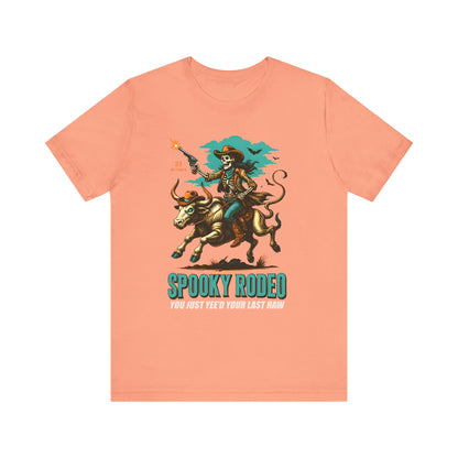 Spooky Rodeo Shirt Skeleton Cowboy Halloween Tee, Western Bull Rider Graphic for Fall