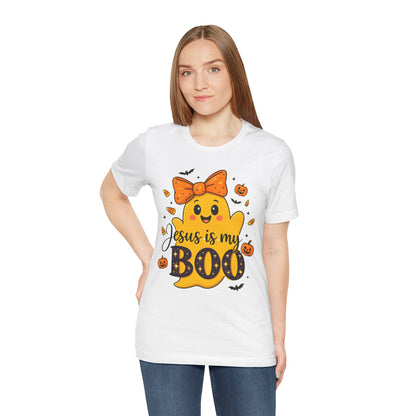 Jesus Is My Boo Shirt – Cute Christian Ghost with Bow Halloween Faith Tee