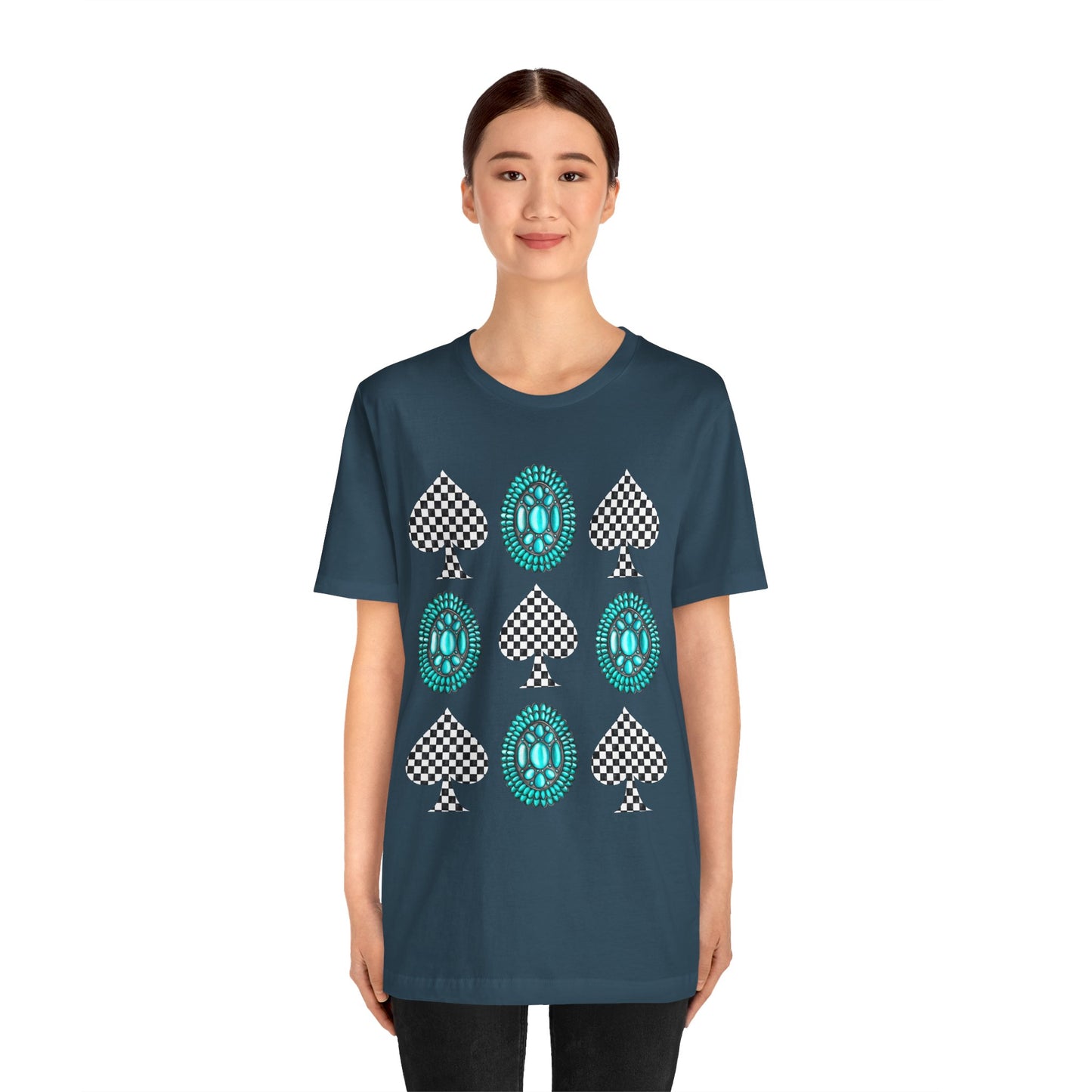 Western Turquoise Stone Shirt – Gemstone Playing Card Texas Rodeo Tee