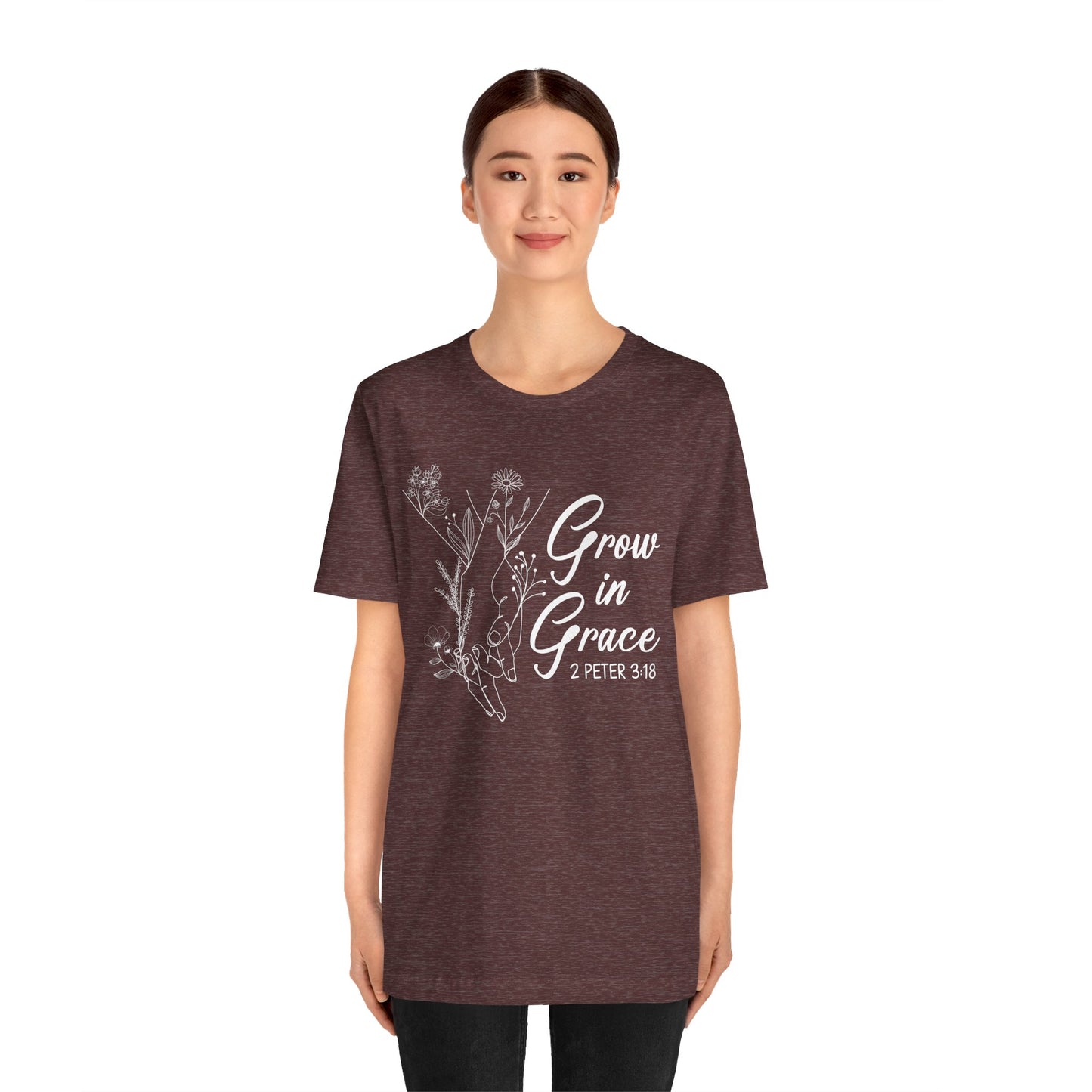 Grow in Grace Shirt – 2 Peter 3:18 Floral Christian Faith Bible Verse Tee