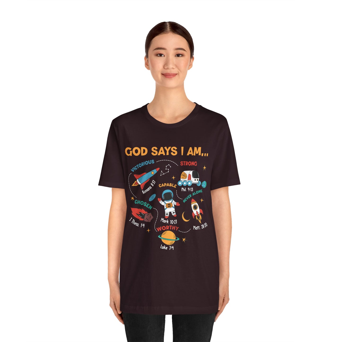 God Says I Am Kids Shirt – Christian Astronaut Space Galaxy Bible Affirmation Tee