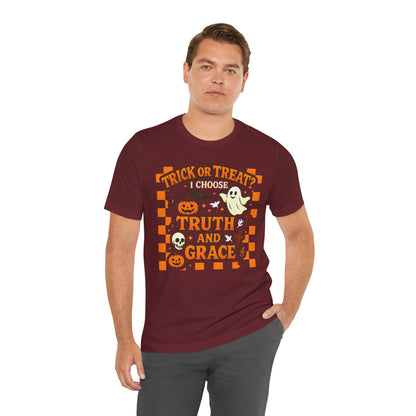 Trick or Treat I Choose Truth and Grace Shirt – Christian Halloween Faith Tee