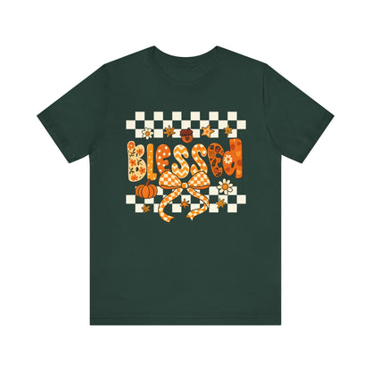 Blessed Checkerboard Pumpkin Shirt – Christian Thankful Fall Thanksgiving Tee