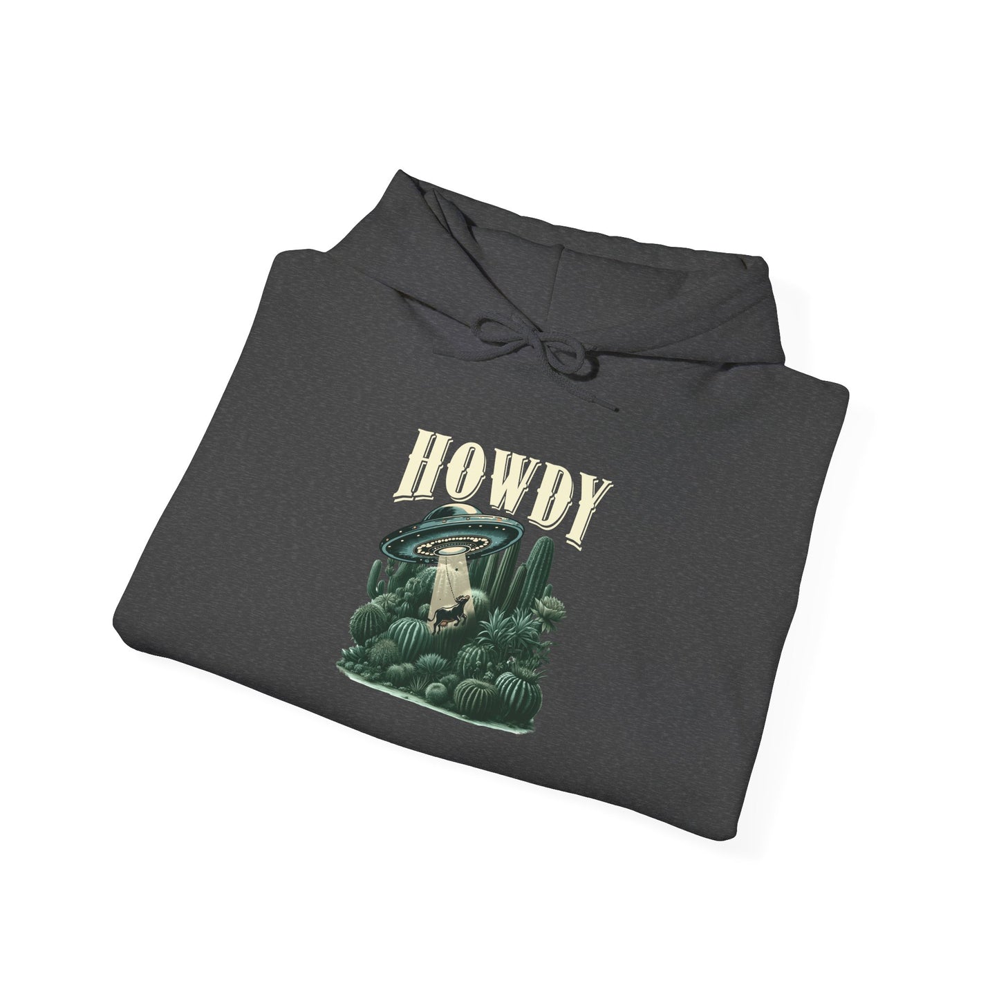 Howdy Cow Abduction Hoodie – Western UFO Rodeo Cactus Desert Texas Pullover