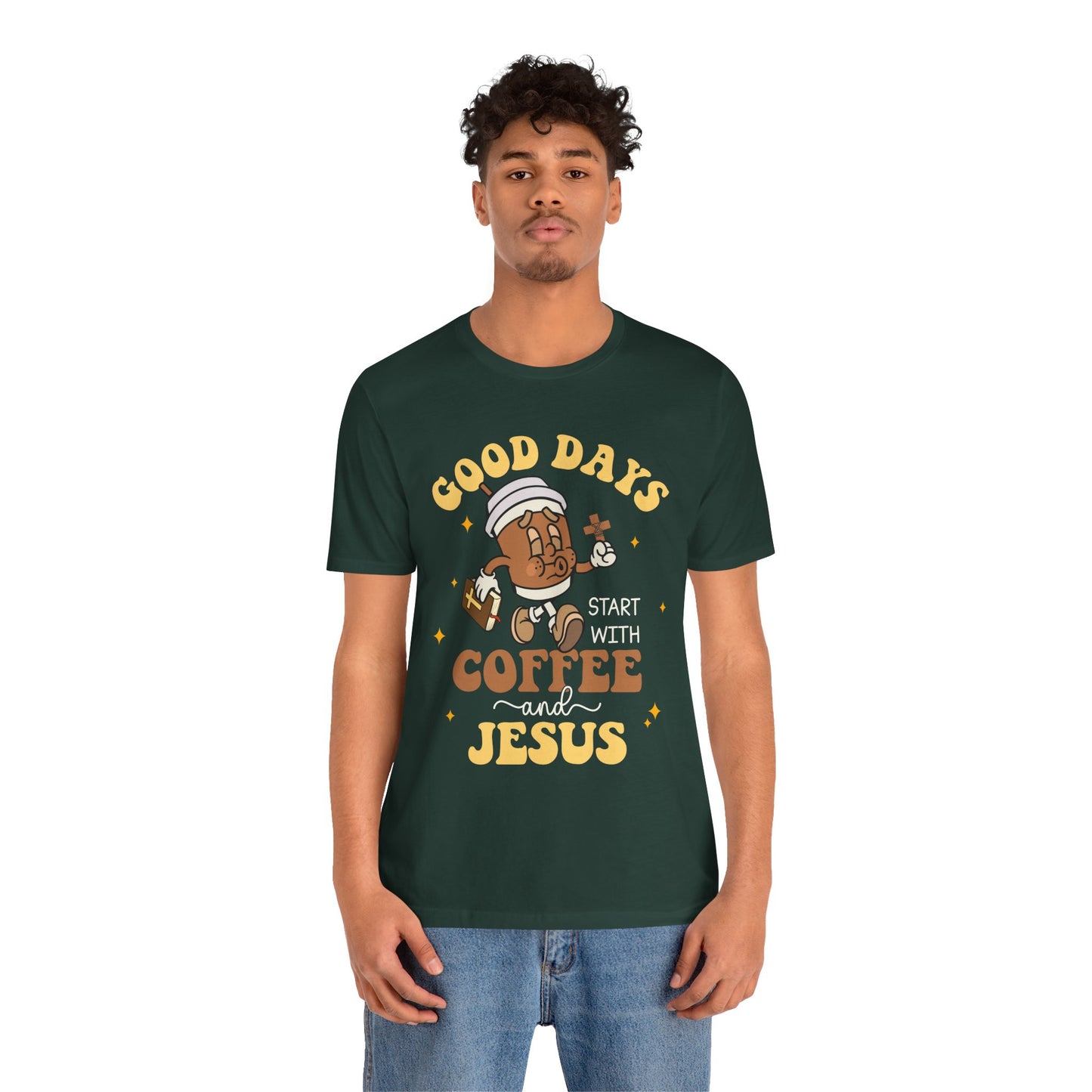 Good Days Start with Coffee & Jesus Shirt – Christian Groovy Prayer Tee