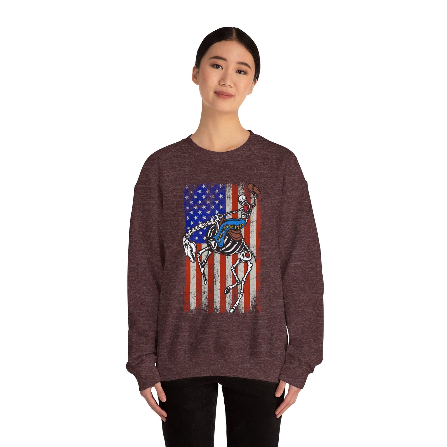 US Flag Skeleton Cowboy Sweatshirt – Western Horse Rodeo Country Pullover