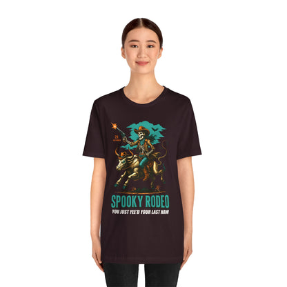 Spooky Rodeo Shirt Skeleton Cowboy Halloween Tee, Western Bull Rider Graphic for Fall