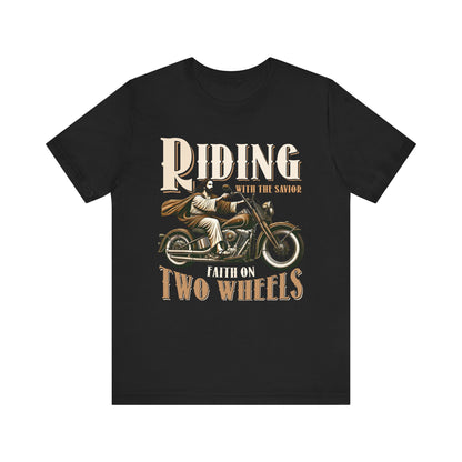 Riding With the Savior Shirt – Christian Biker Motorcycle Faith Graphic Tee