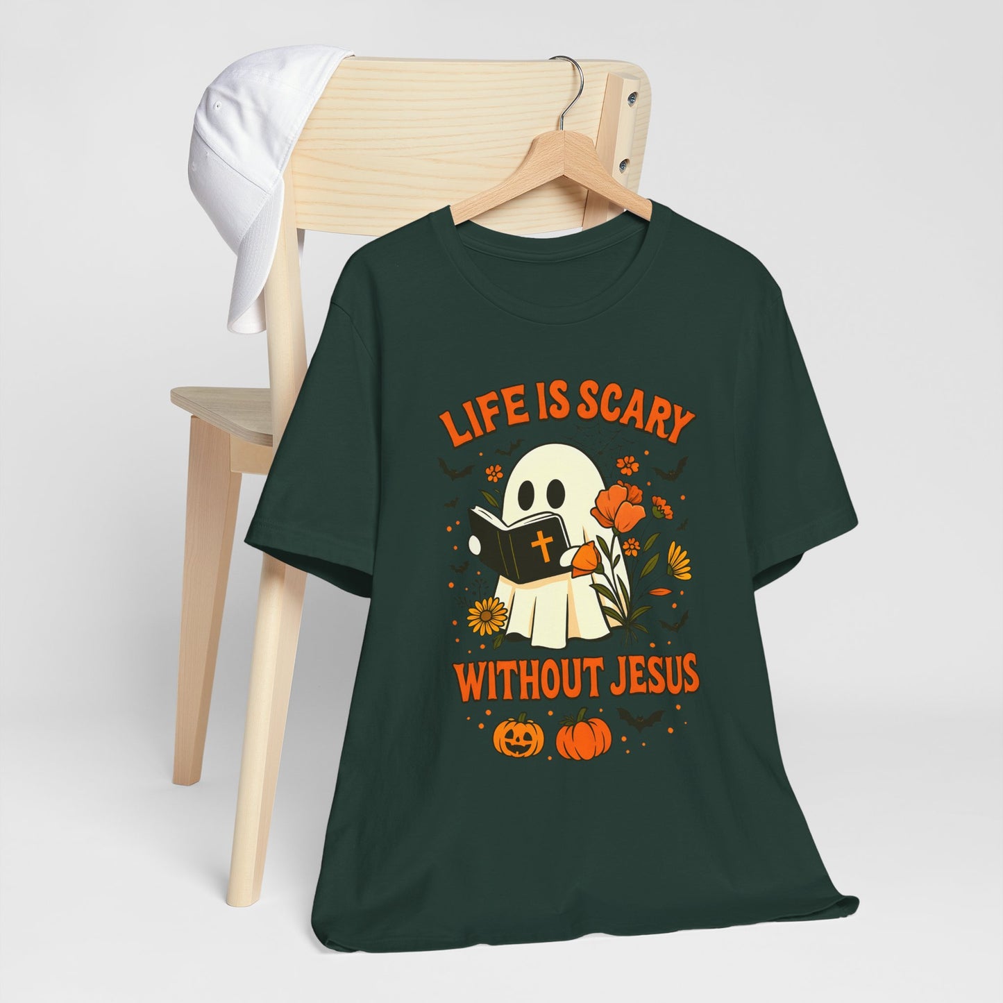 Life Is Scary Without Jesus Shirt – Cute Christian Ghost Halloween Tee