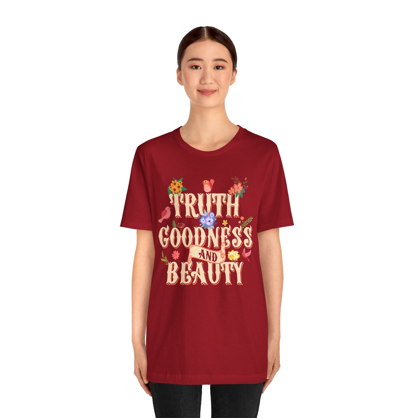 Truth Goodness and Beauty Shirt – Retro Floral Christian Virtue Faith Tee for Women