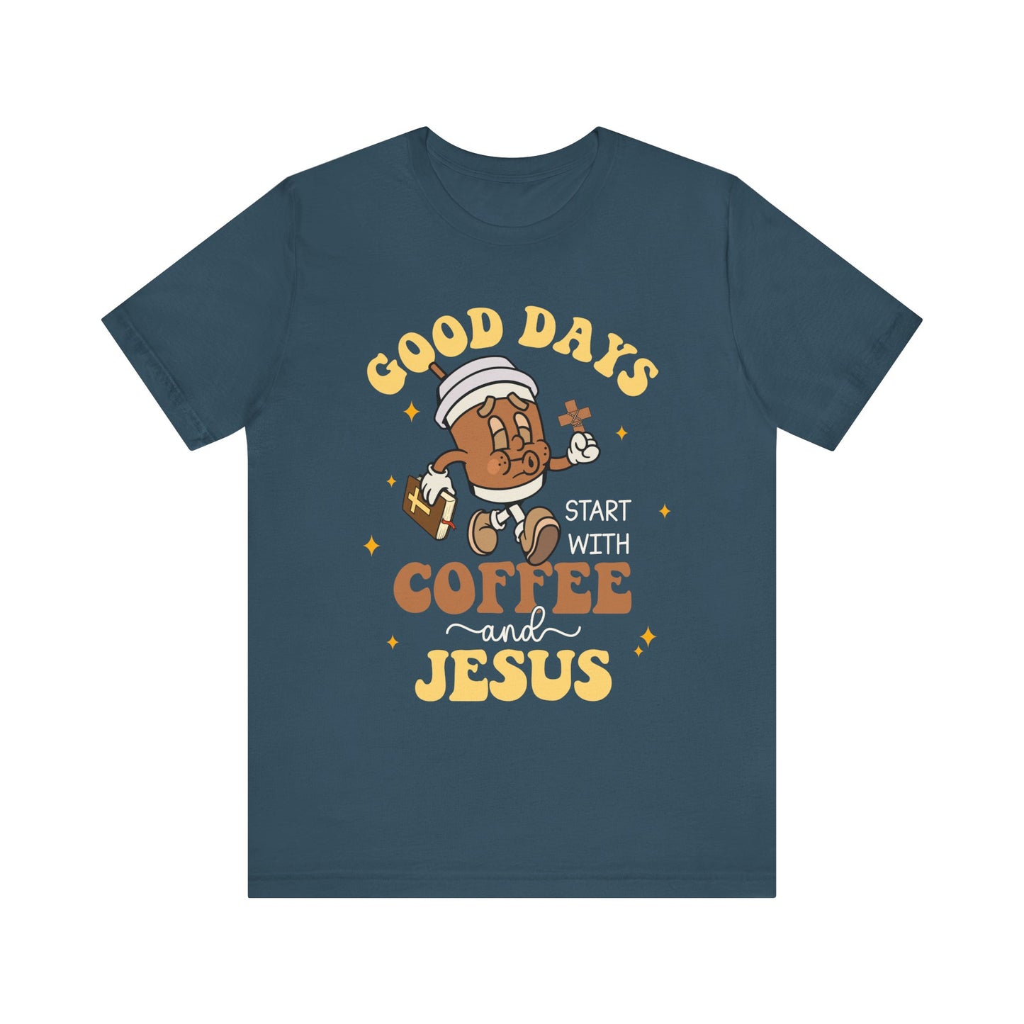 Good Days Start with Coffee & Jesus Shirt – Christian Groovy Prayer Tee