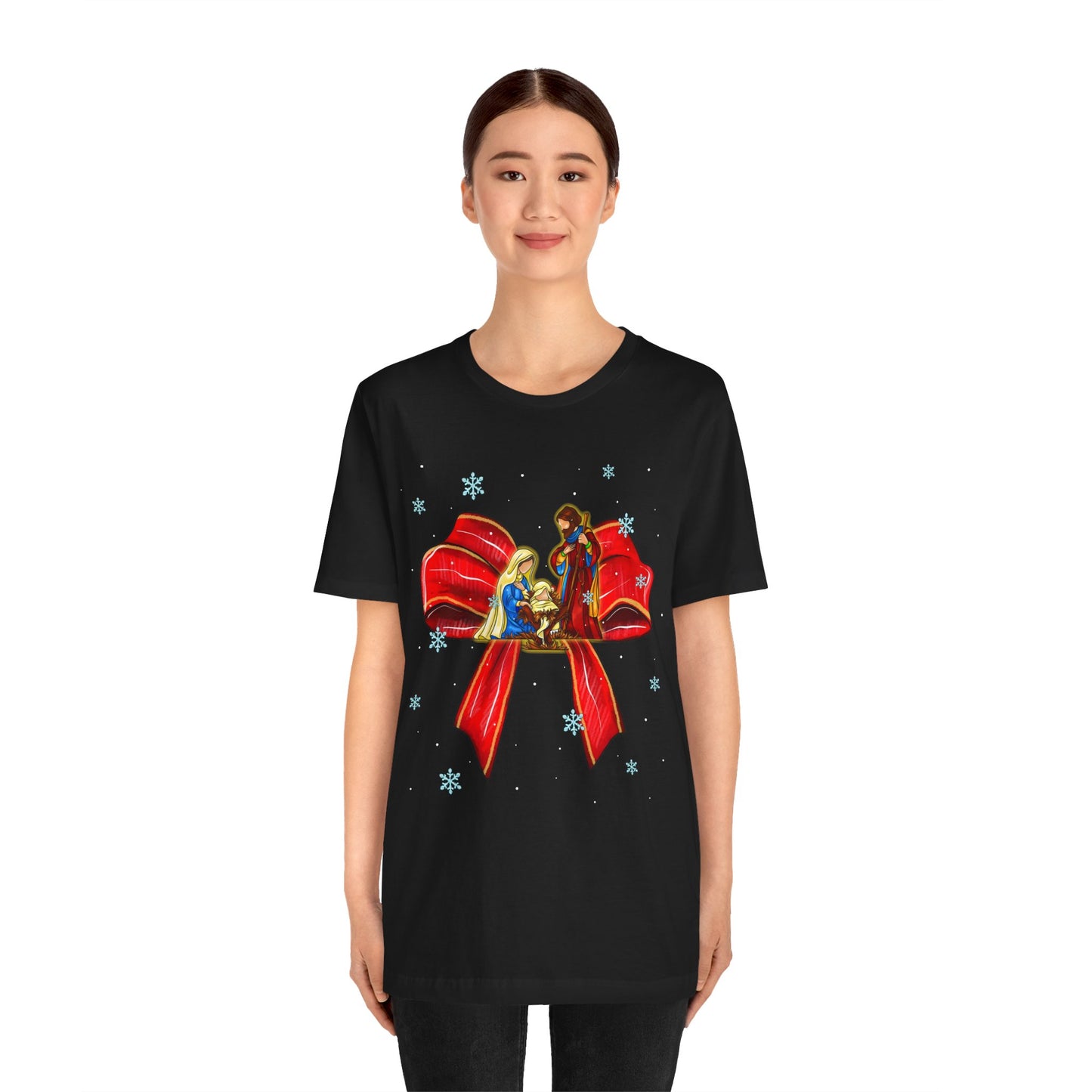 Nativity Scene Christmas Shirt – Coquette Bow Faith Holiday Pajama Tee
