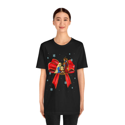 Nativity Scene Christmas Shirt – Coquette Bow Faith Holiday Pajama Tee