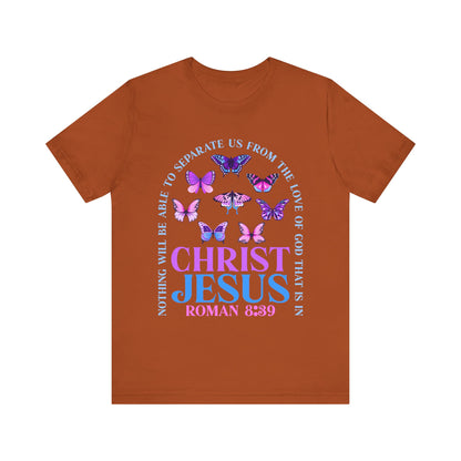 The Love of God in Christ Jesus Shirt – Boho Butterfly Romans 8:39 Faith Tee