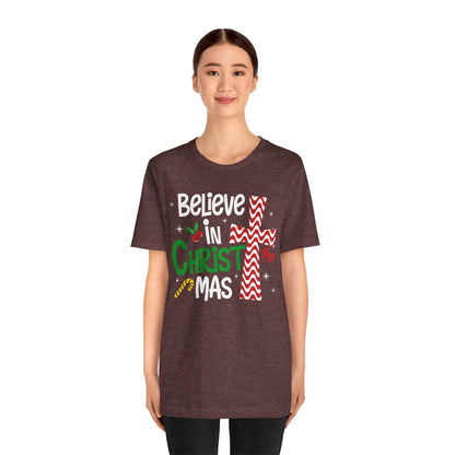 Believe in Christ Christmas Shirt – Christian Faith Jesus Cross Holiday Tee