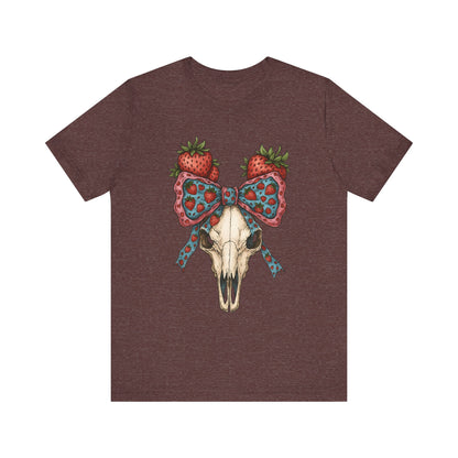 Retro Strawberry Cow Skull Shirt – Western Coquette Summer Vibes Tee