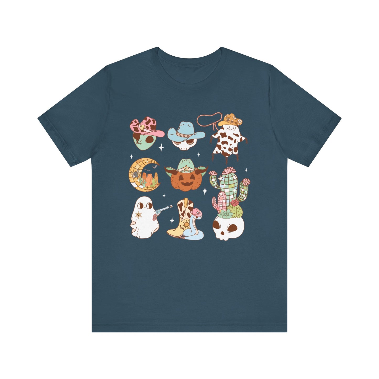Western Halloween Cowboy Alien Rodeo Skull Spooky Ghost Kids T-Shirt