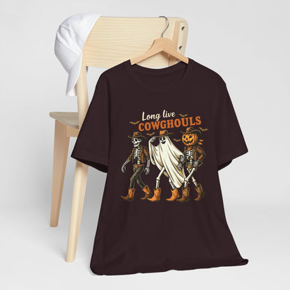 Long Live Cowghouls Shirt Western Halloween Skeleton Ghost Pumpkin Tee, Spooky Cowgirl Fall Outfit