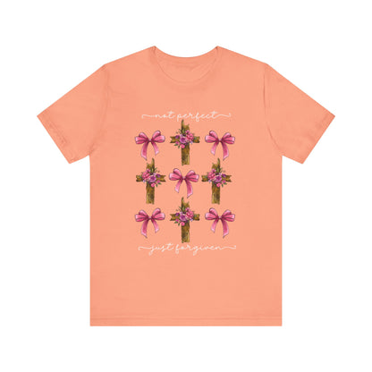 Not Perfect Just Given Shirt – Christian Coquette Bow Cross Faith Tee