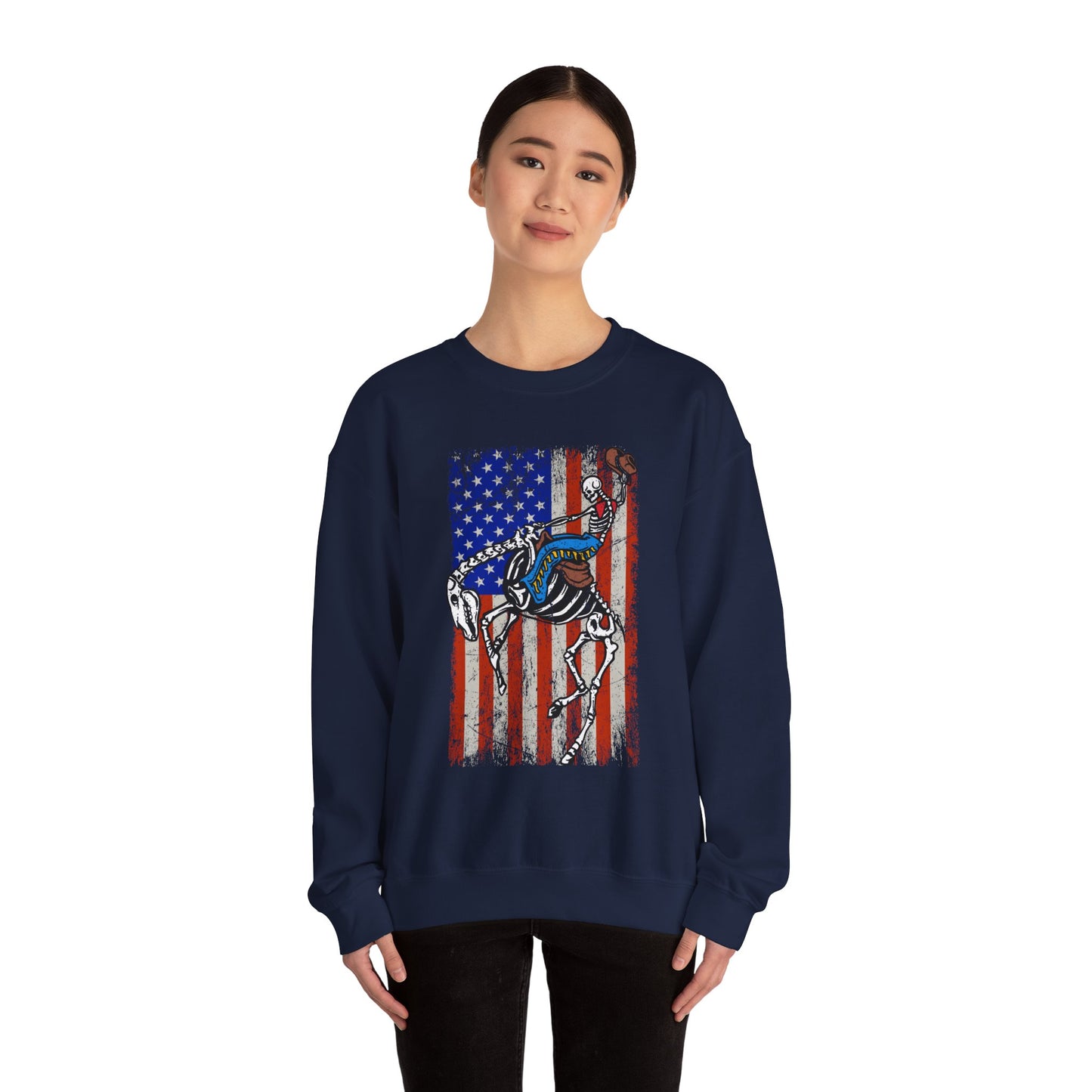 US Flag Skeleton Cowboy Sweatshirt – Western Horse Rodeo Country Pullover
