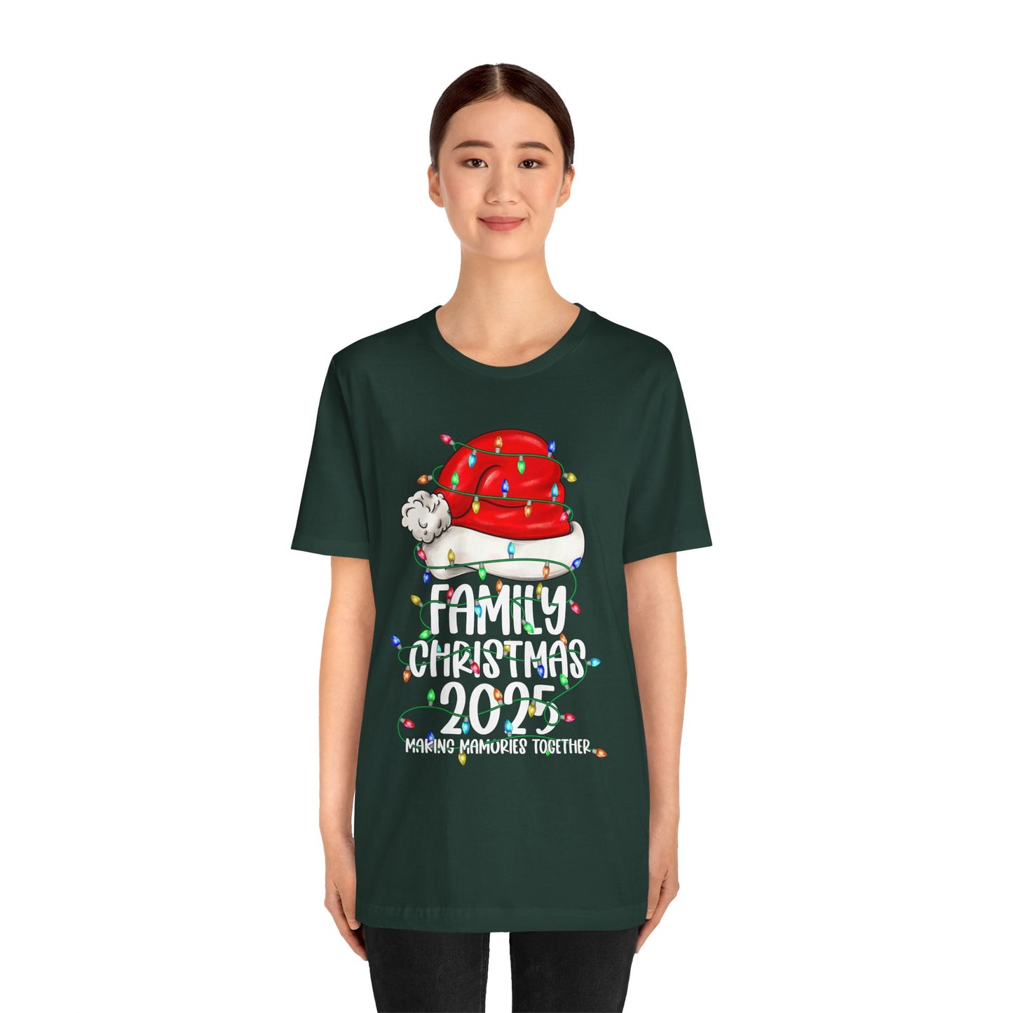 Family Christmas 2025 Shirt – Santa Hat & String Lights Matching Holiday Tee