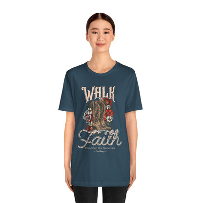 Walk by Faith Shirt – 2 Corinthians 5:7 Christian Jesus Bible Verse Tee