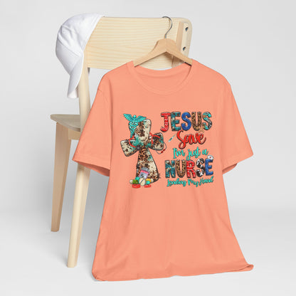 Jesus Save I’m Just a Nurse Shirt – Christian Leopard Print Western Faith Nurse Tee