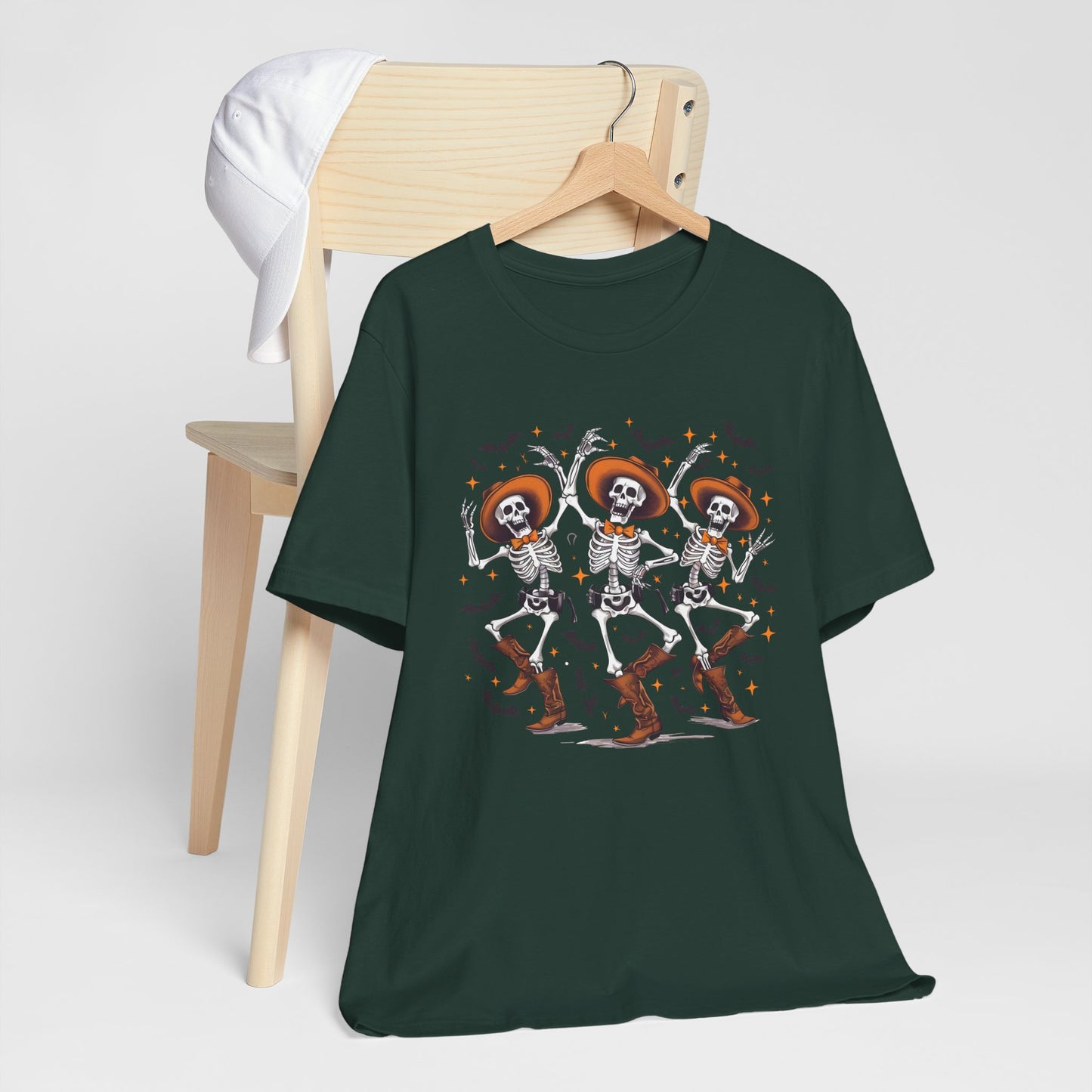 Dancing Skeleton Cowboy Western Rodeo Halloween Spooky Vibes T-Shirt