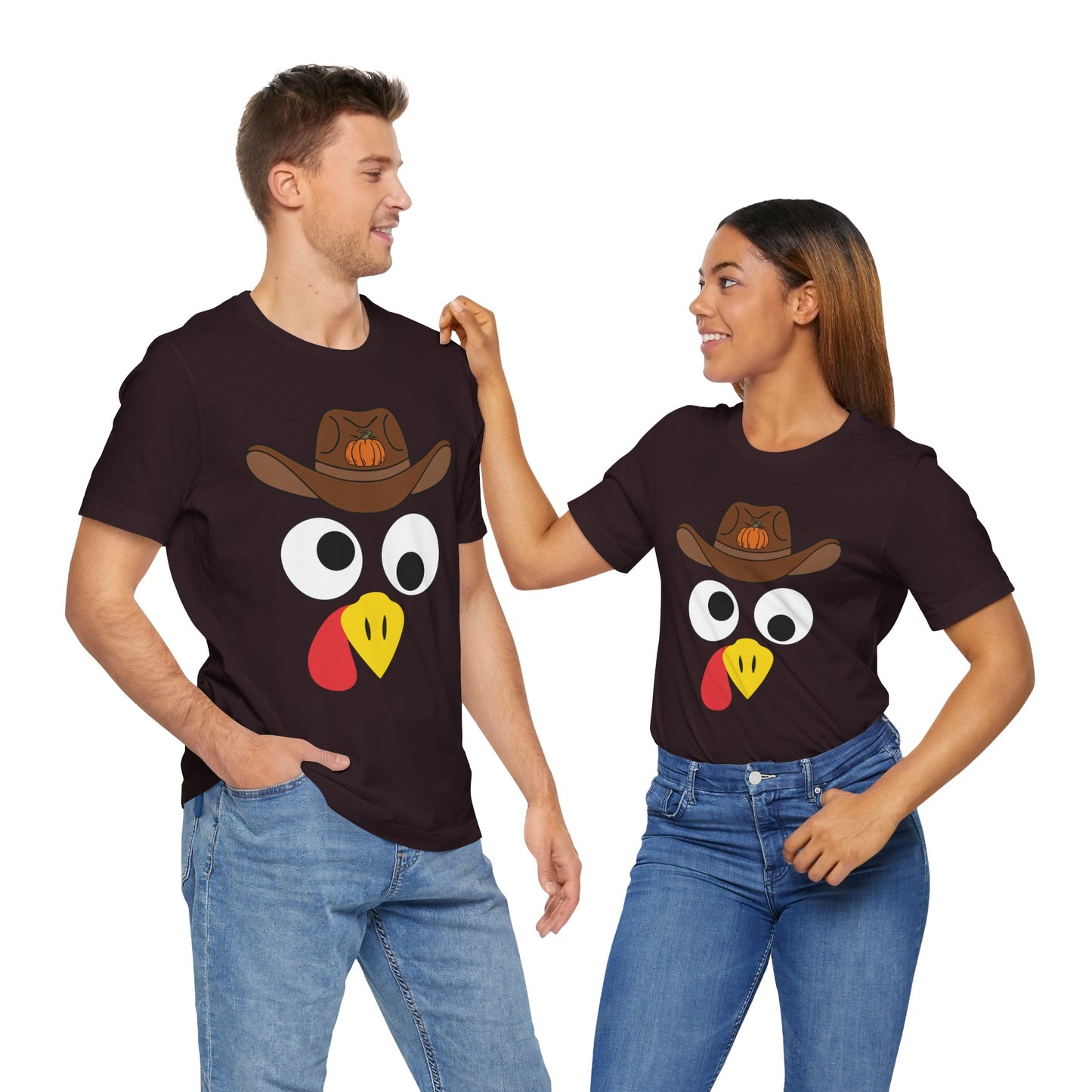 Thanksgiving Couples Turkey Face Shirt – Funny Cowboy & Cowgirl Matching Tee