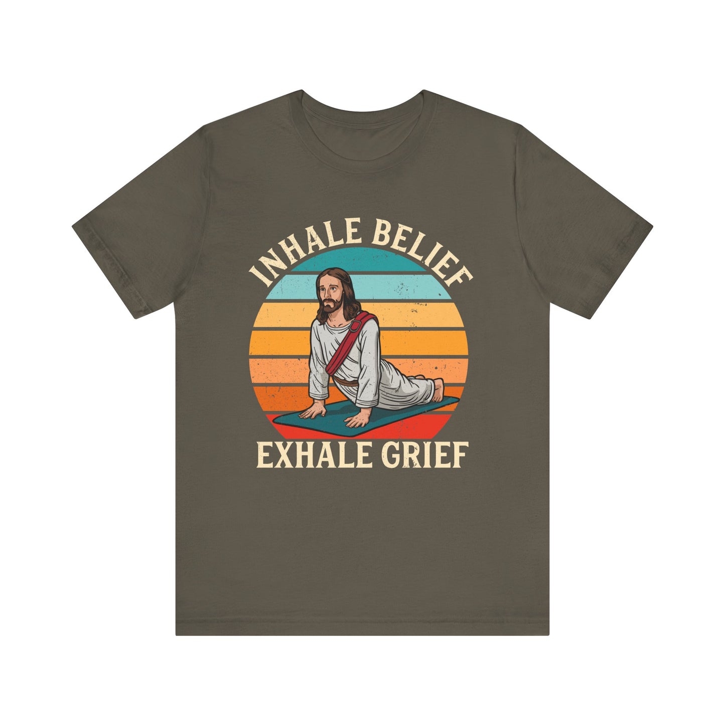 Jesus Inhale Belief Exhale Grief Shirt – Christian Yoga Retro Faith Wellness Tee