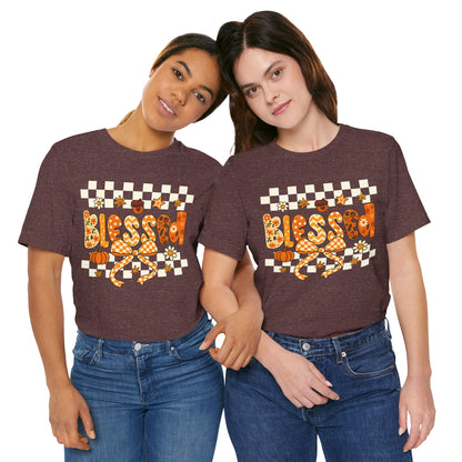 Blessed Checkerboard Pumpkin Shirt – Christian Thankful Fall Thanksgiving Tee