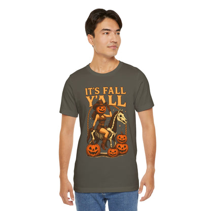 It’s Fall Y’all Shirt – Pumpkin Head Cowgirl Skeleton Horse Western Tee
