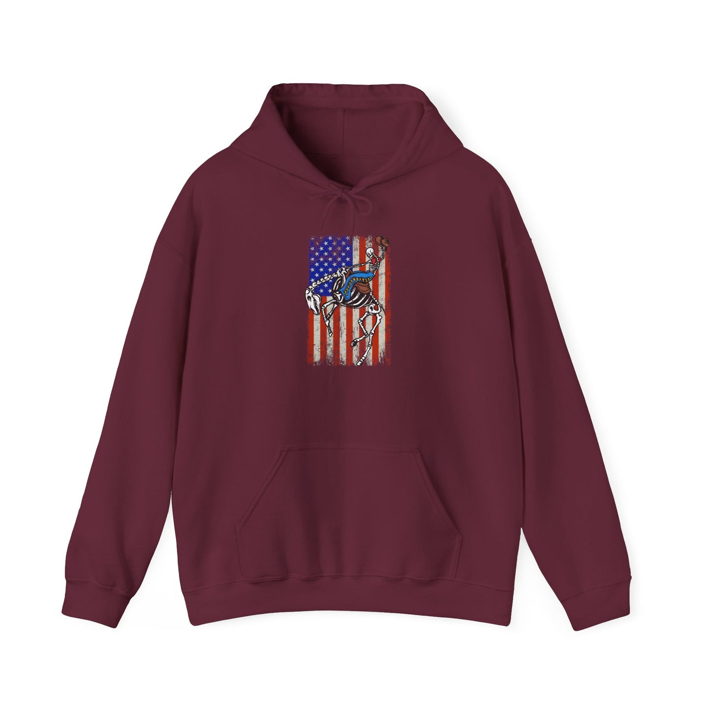 US Flag Skeleton Cowboy Hoodie – Western Horse Riding Rodeo Pullover