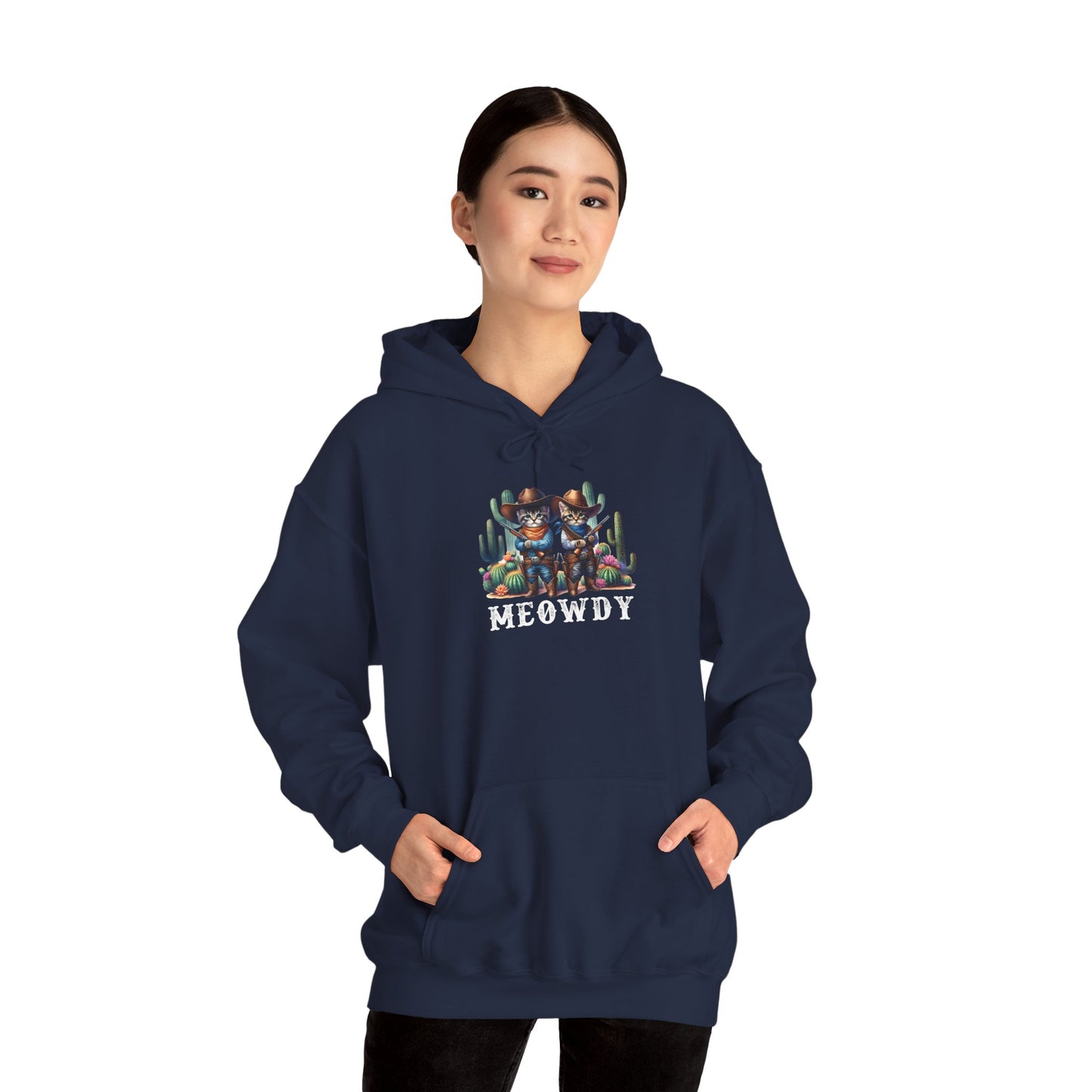 Meowdy Partner Cat Hoodie – Western Cowboy Cactus Desert Kitties Pullover