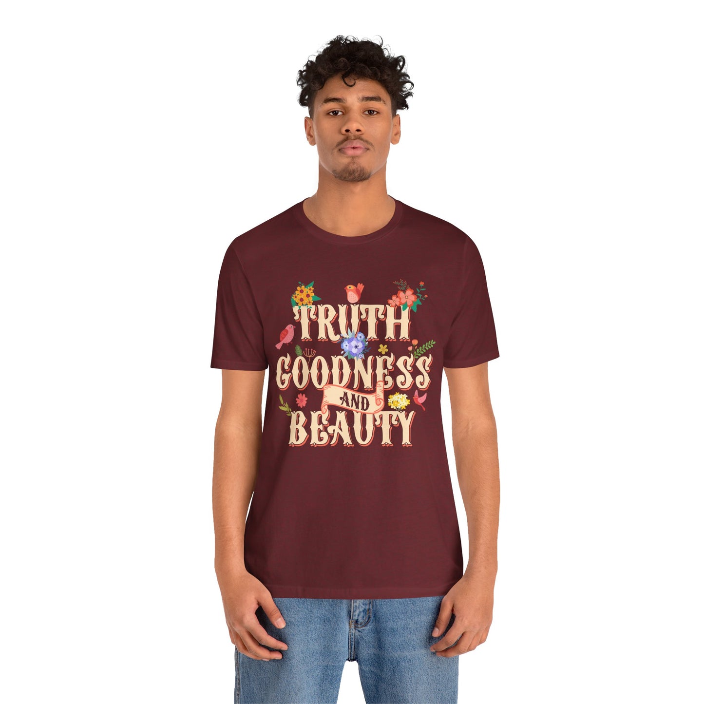 Truth Goodness and Beauty Shirt – Retro Floral Christian Virtue Faith Tee for Women