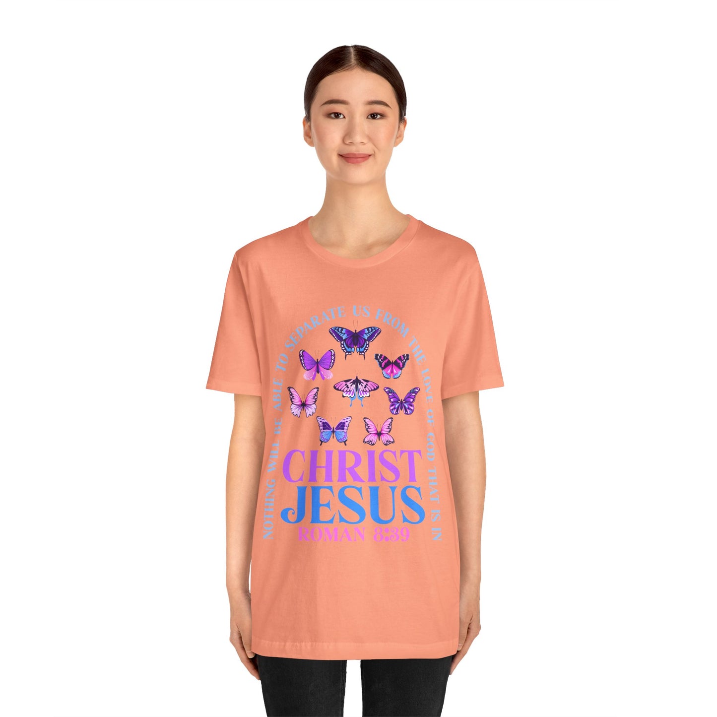 The Love of God in Christ Jesus Shirt – Boho Butterfly Romans 8:39 Faith Tee