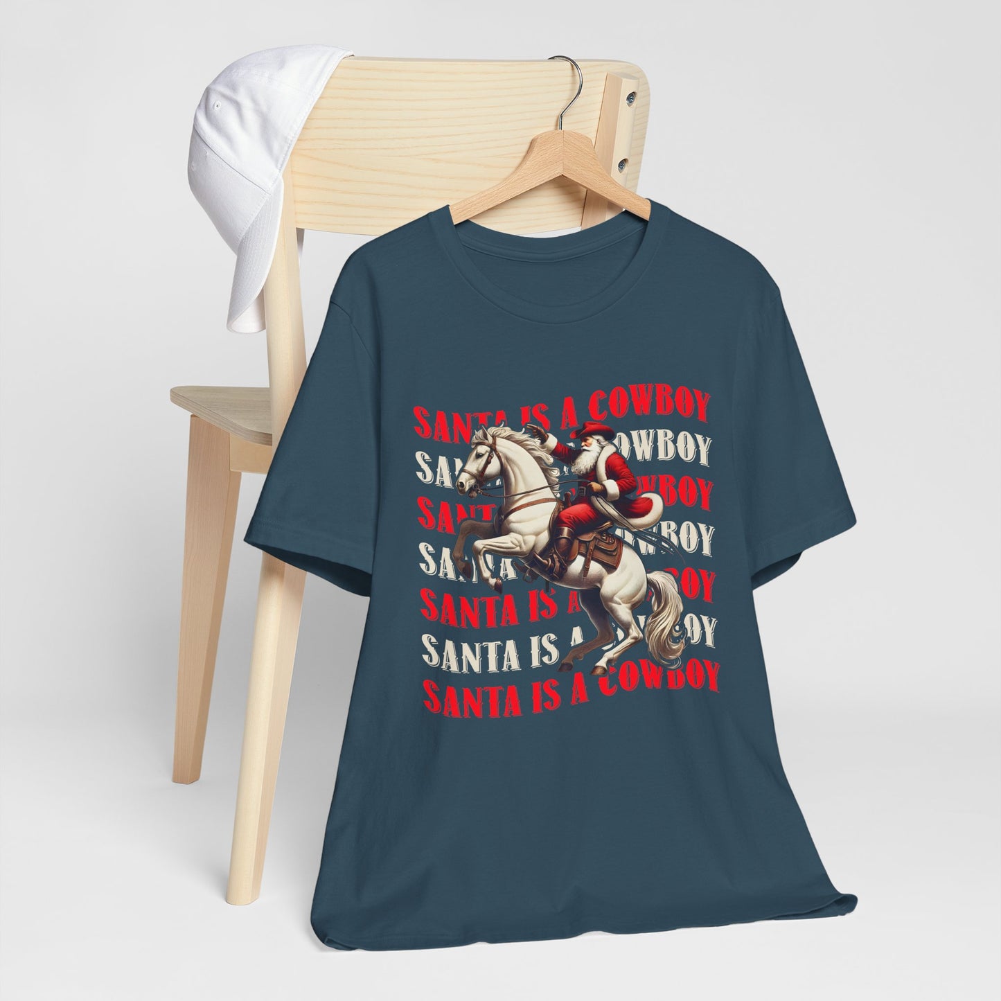 Santa Is a Cowboy Shirt – Western Christmas Tee, Texas Horseback Santa Claus