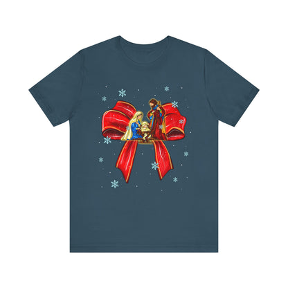 Nativity Scene Christmas Shirt – Coquette Bow Faith Holiday Pajama Tee