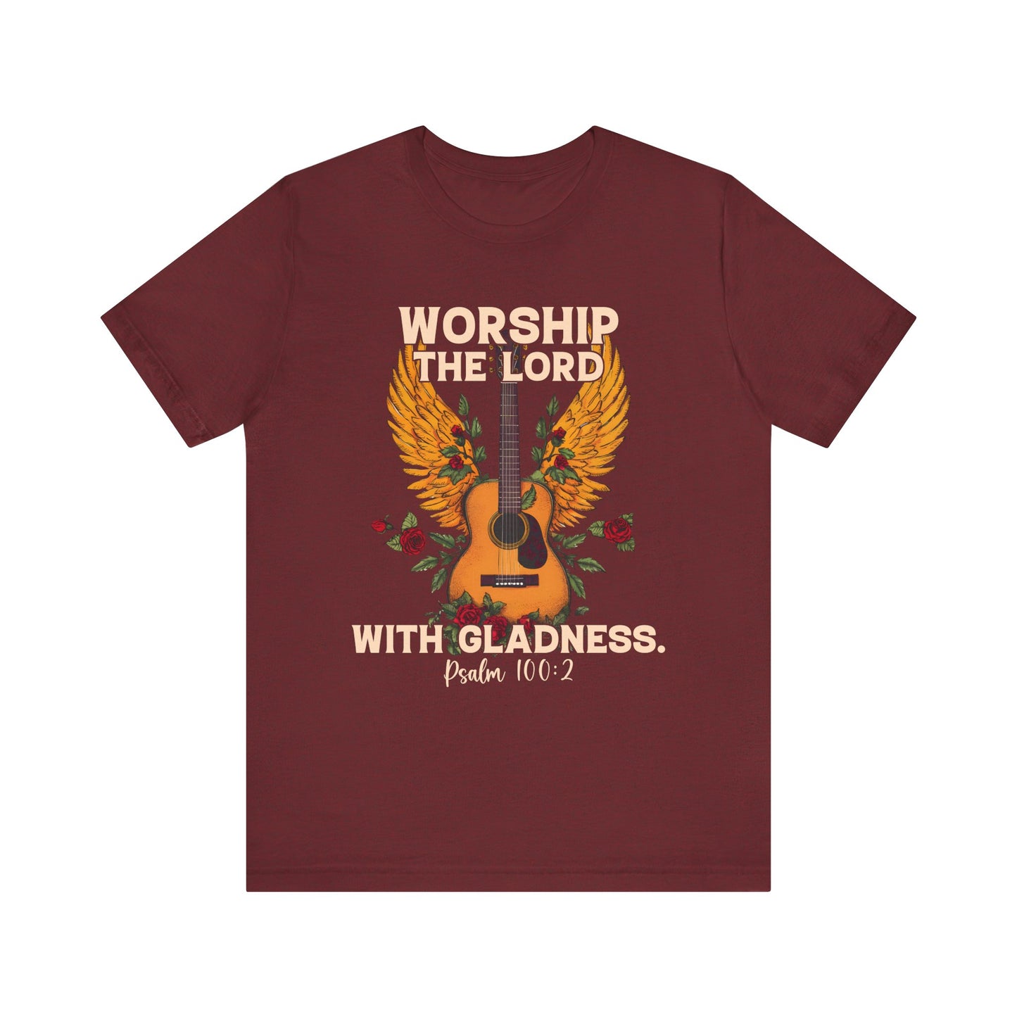 Retro Worship the Lord with Gladness Shirt – Psalm 100:2 Guitar Christian Tee