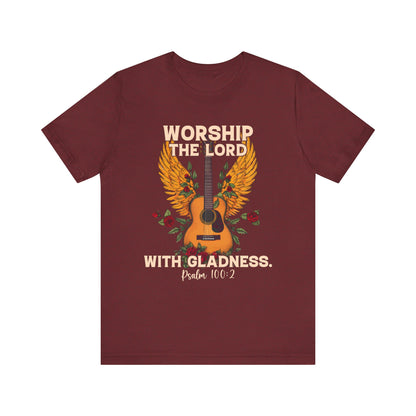 Retro Worship the Lord with Gladness Shirt – Psalm 100:2 Guitar Christian Tee