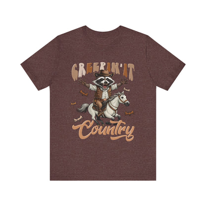 Creepin It Country Creepy Raccoon Halloween Horse Ride Howdy T-Shirt