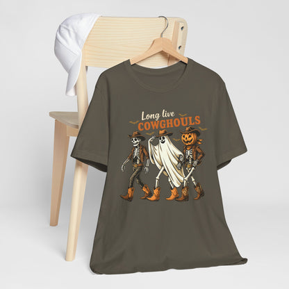 Long Live Cowghouls Shirt Western Halloween Skeleton Ghost Pumpkin Tee, Spooky Cowgirl Fall Outfit