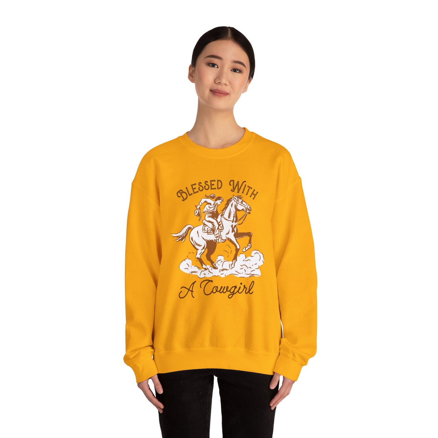 Blessed with a Cowgirl Sweatshirt – Retro Christian Western Rodeo Pullover