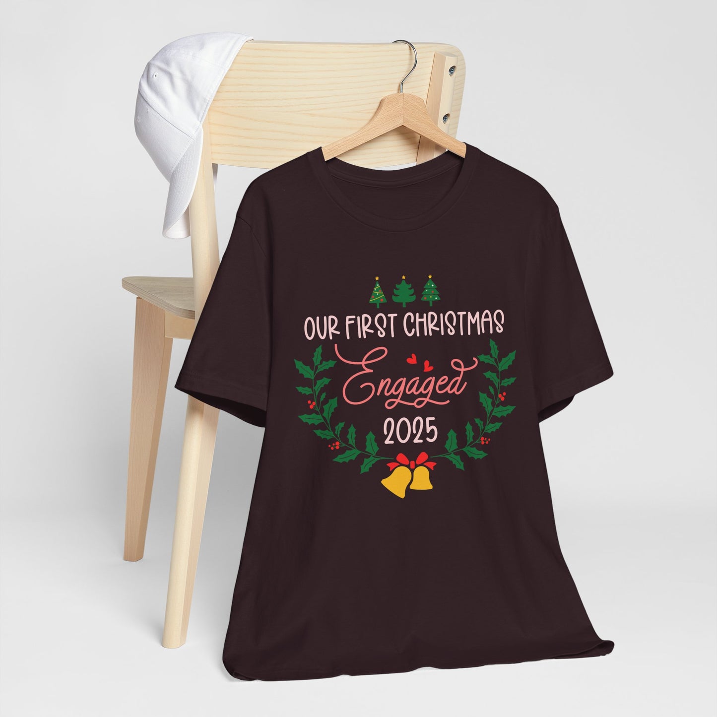 Our First Christmas Engaged 2025 Shirt – Holiday Couple Engagement Gift Tee