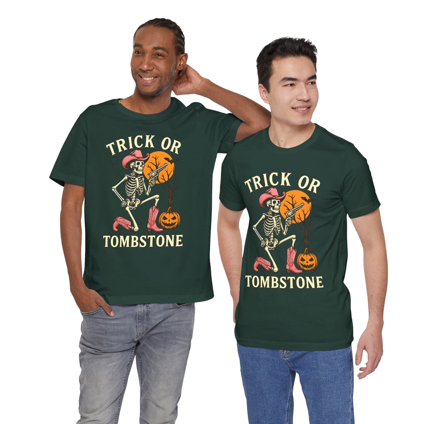 Trick or Tombstone Shirt Funny Skeleton Cowboy Halloween Tee, Spooky Western Rodeo Outfit