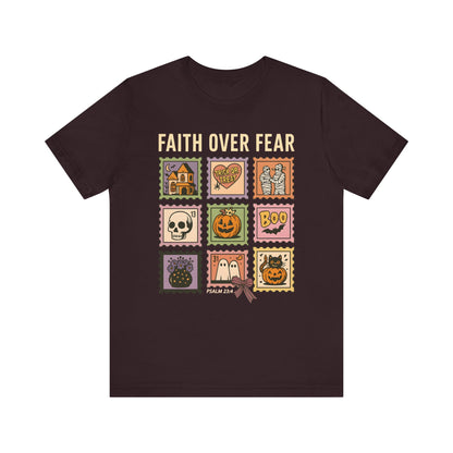 Faith Over Fear Shirt, Christian Halloween Stamp T-Shirt, Religious Spooky Season Tee