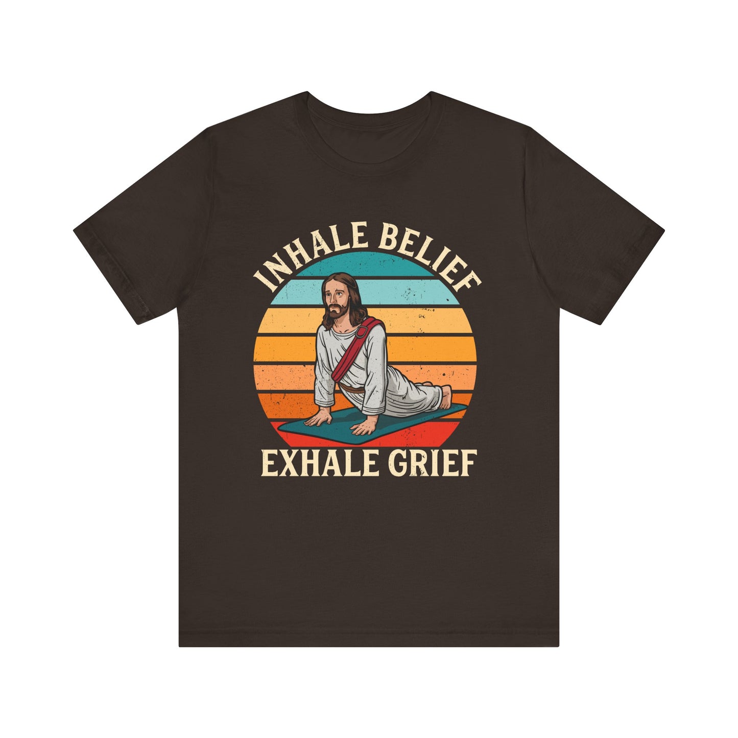 Jesus Inhale Belief Exhale Grief Shirt – Christian Yoga Retro Faith Wellness Tee