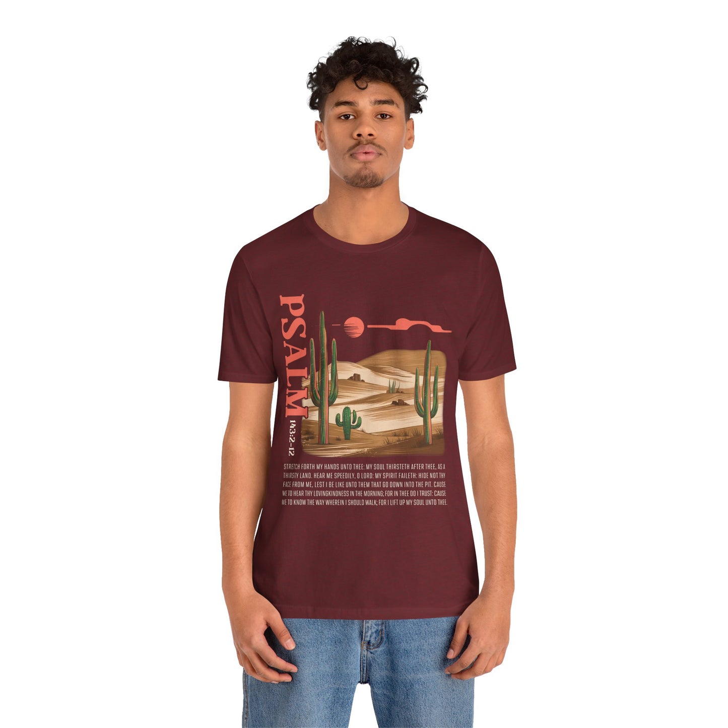 Psalm 143:2–12 Boho Retro Western Christian Howdy Jesus T-Shirt, Desert-Inspired Scripture Tee