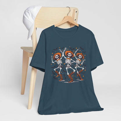 Dancing Skeleton Cowboy Western Rodeo Halloween Spooky Vibes T-Shirt
