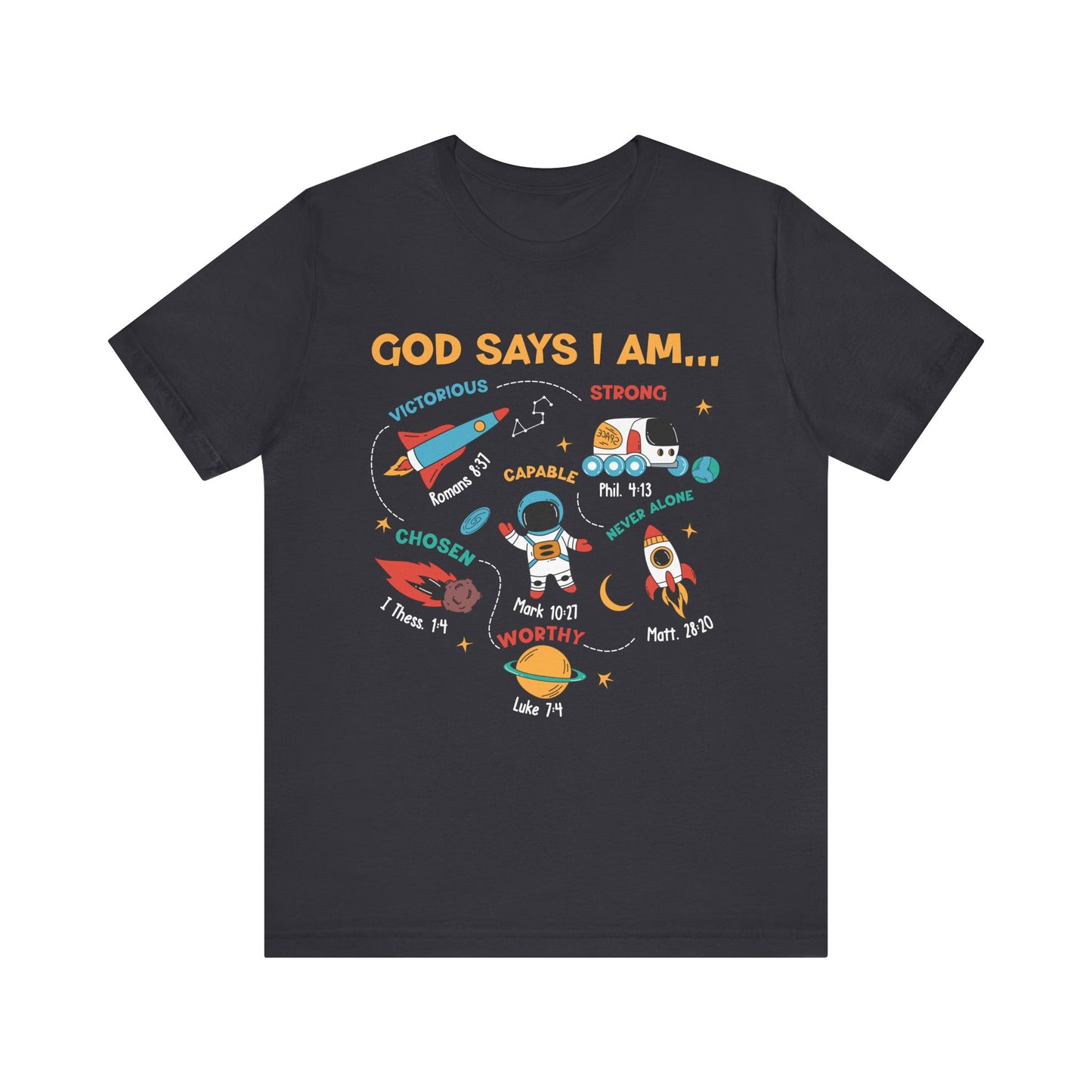 God Says I Am Kids Shirt – Christian Astronaut Space Galaxy Bible Affirmation Tee